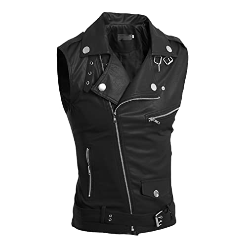 Veste en cuir sans manches homme noir L blouson PU décontracté