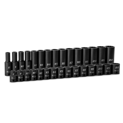 Capri Tools 3/8 in. Drive Shallow and Deep Impact Socket Set 12-Point Metric 8 to 22 mm 30-Piece