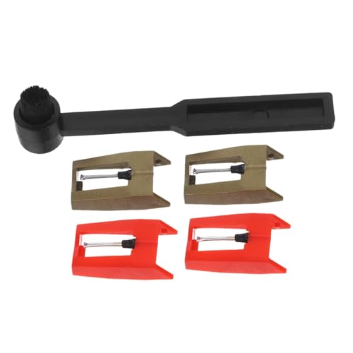 Mikinona Kit de Accessoires pour Platine Vinyle avec Aiguilles Rouge et Or Brosse de Nettoyage Antistatique pour Phonographe Remplacement pour Tourne-Disque DJ et Vinyle