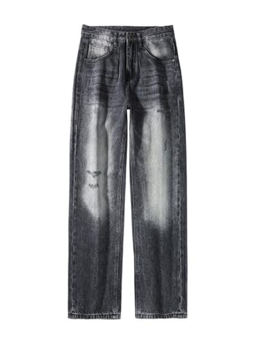 Jeans Pants Trouser Denim Upgraded Black Straight Leg Men's Spring and Autumn Versatile Casual Retro Wide