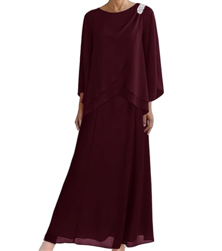 Mother of The Bride Dresses for Wedding-Long Evening Formal Dress Chiffon Wedding Guest Groom Dresses Tiered Beaded