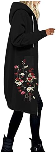 Jacket Woman Women's Casual Coat Floral Printing Coat Tops Casual Zipper Hooded Jacket Splicing plus Size Fleece Sweater
