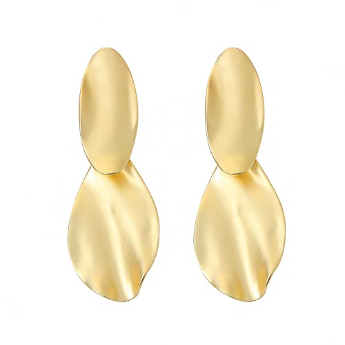 Matte Gold Silver Hammered Long Drop Clip On Earrings Large Unique Statement Clip Earrings for Women