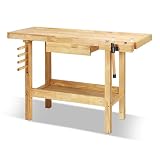 Magshion 50' Solid Rubberwood Workbench with Storage Drawer, Heavy-Duty Woodworking Bench with Adjustable Vise, 300 lbs Load Capacity Work Table for Garage, Workshop, DIY Crafts & Home Studio