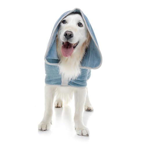 Lucky Paws® Hundebademantel – doppellagiger, Ultra-absorbierender & luxuriös weicher Bademantel Hund – Hunde in Minuten trocknen – Hundehandtuch & Hunde Bademantel in 1 (M, Petrolblau)