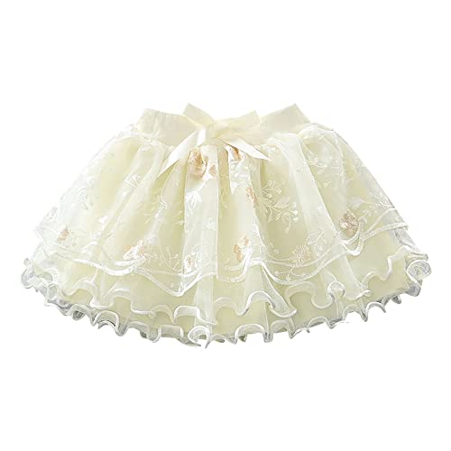 Toddlers Girl's Tutu Tulle Skirt Layers Sparkling Sequins Tutu Skirt for Kids Brithday Party Outfit Fashion Clothes (Beige, 6-12 Months)