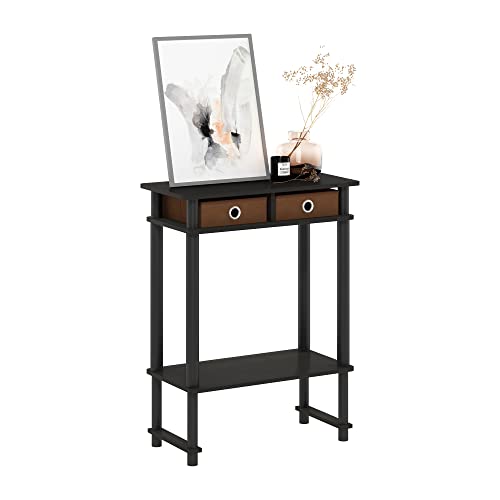 Furinno Turn-N-Tube Tall-Wide Hallway Console Table with Bin, Espresso/Brown