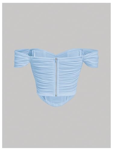 Image of Floerns Women's Off Shoulder Short Sleeve Asymmetrical Hem Ruched Corset Crop Top