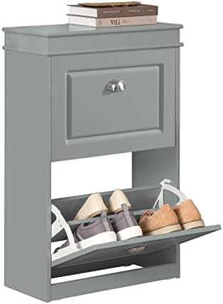 Haotian FSR78-HG, Grey 2 Flip Drawers Shoe Cabinet, Freestanding Shoe Rack, Shoe Storage Cupboard Organizer