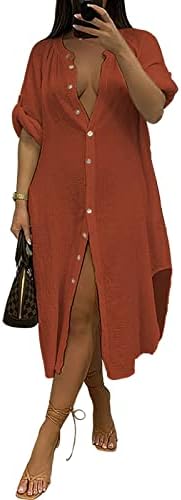 Womens Casual Button Down Shirt Dress Side Split Kimonos Swimsuit Cover up Beachwear