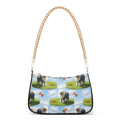 Playful Sheepdogs Dogs Grass Party Dressy Purse Hobo Women Designer Handbags Classic One Shoulder Purses Zipper Closure
