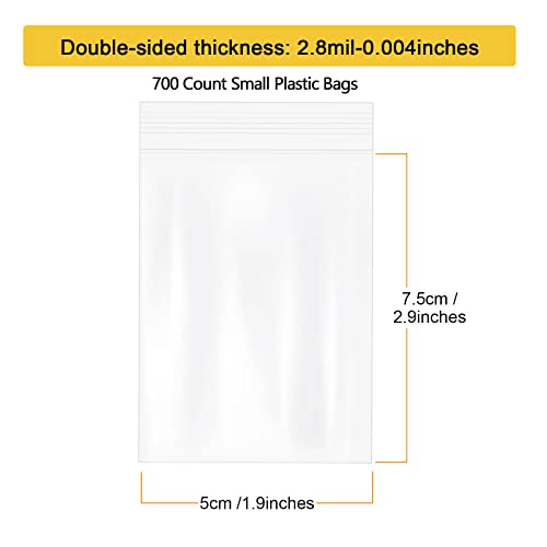 700 Count 2x3 Inch Small Plastic Bags, 1.4 Mil Resealable Zip Baggies Clear Bags for Packaging, Jewelry, Beads, Screws, Pill