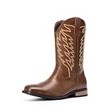 Bruno Marc Cowboy Boots for Men, Slip on Western Boots with Chic Embroidered Durable Short Retro Country Square Toe Boot,Size 11,Coffee,BMUMKB2502