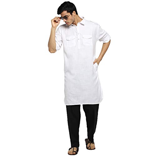 Kurta Pathani en coton vêtement traditionnel homme ensemble blanc 40