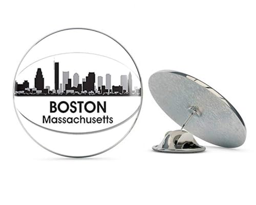 Oval B/W Skyline of Boston (City Mass Massachusetts ma Irish) Metal 0.75" Lapel Hat Pin Tie Tack Pinback2