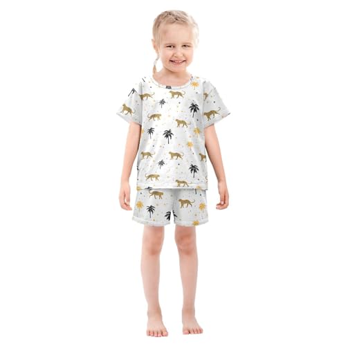 Vdsrup Leopard Print Summer Pajamas Set Short Cotton White Sleepwear 2 Piece Unisex 5Y2