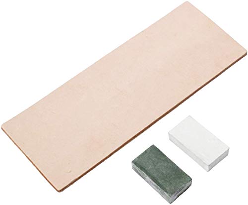 BearMoo Leather Honing Strop with Green White Compound, Sharpening Knives Chisel Tools, 3 x 8 Inch Double-Sided