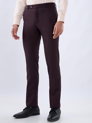 Image of Raymond Men Slim Fit Solid Pattern Polyester Blend Flat Front Casual Trouser
