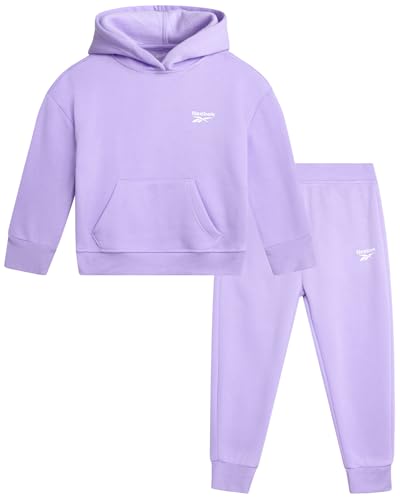 Reebok Toddler Girls' Sweatsuit Set - 2 Piece Fleece Sweatshirt and Jogger Sweatpants Set for Little Girls (Sizes: 2T-6X), Lavender, 6