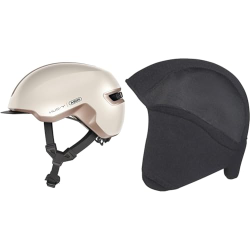 ABUS Urban Helm HUD-Y - mit magnetischem, aufladbarem LED-Rücklicht & Magnetverschluss & Winter Kit Fahrradhelm, Schwarz (Black), M