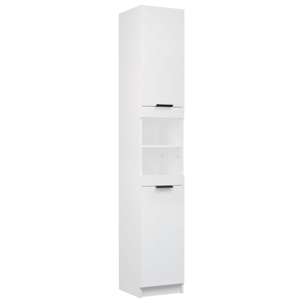 Mobile alto bianco, 32 x 34 x 188 cm, in legno, con 6 scomparti, salvaspazio, per piccoli bagni, design moderno e alta stabilità per WC e bagno degli ospiti