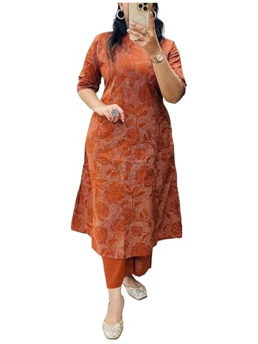 Image of ANNI Designer Kurta Sets for Women Viscose Blend Printed | Kurti Set for Woman | Kurta Palazzo Set | A Line Kurti | Mandarin Collar Elbow Sleeve Suit Set for Women Stylish Ethnic Outfit Clothing