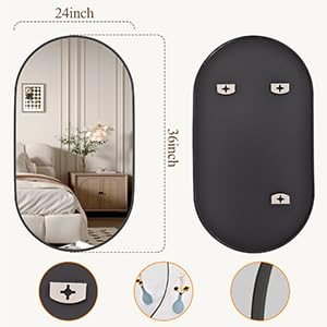 Oval Mirrors,Bathroom Mirrors,24x36 Black Oval Mirror,espejos decorativos de pared,Bathroom Mirrors for Over Sink(Black)