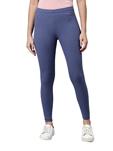 Image of GO COLORS Drop Needle Ribbed Active Leggings for Women | Lightweight, Spandex Waistband, Mid Rise