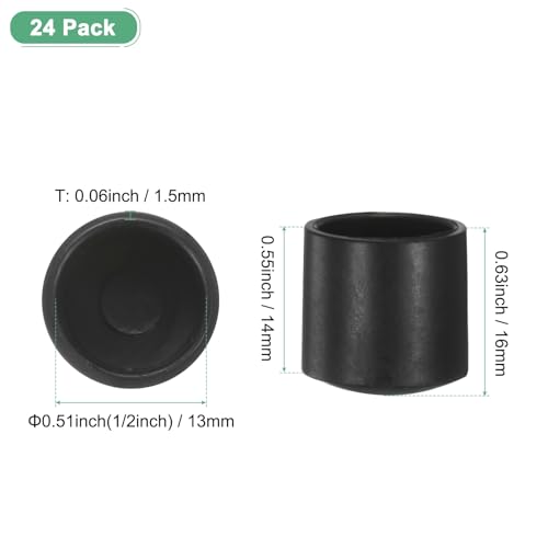 Image of M METERXITY 24-Pack Chair Leg Caps, 1 /2 Inch(13mm) PVC Chair Leg Floor Protectors for Folding Chairs /Metal Chairs /Furniture Table /Hardwood Floors, Round Non-Slip Cover End Tips [Black]