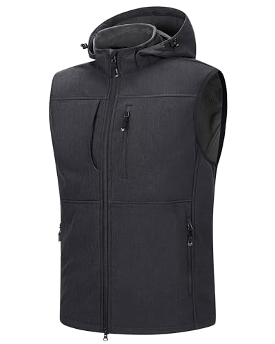 Image of 33,000ft Men's Lightweight Softshell Vest Hooded Outerwear Zip Up Fleece Lined Windproof Sleeveless Jacket for Golf Running