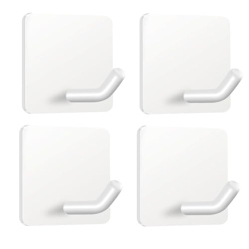 FOTYRIG Adhesive Towel Hooks Heavy Duty Stick on Towel Holder Wall Hangers Waterproof Stainless Steel Sticky Hooks for Hanging White Bathroom Kitchen Home-4 Packs
