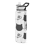Schwarze Katze auf Weiß-Sport-Wasserflasche, 1 l, auslaufsichere Design-Wasserflasche, BPA-freie Tritan-Kunststoff-Trinkflasche für Schule, Büro, Fitnessstudio, Radfahren