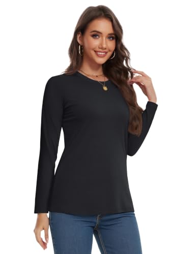 Image of YUCOLEN Long Sleeve Shirts for Women Cotton Crew Neck Casual Tops Fall