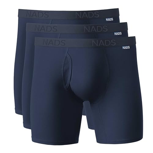 NADS Organic Cotton Boxer Briefs Soft & Breathable Mens Underwear with Tagless No-Roll Waistband No Harsh Chemicals Hormone-Safe & Non-Toxic Materials to Protect Your Package Navy 3pk Large