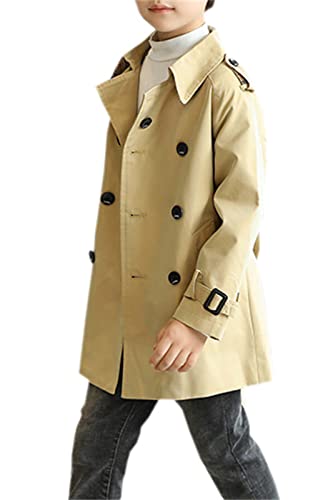 Cromoncent Kids Boys Double Breasted Trench Coat Classic Lapel Outwear Dress Coats, Khaki, 6-7 Years = Tag 130
