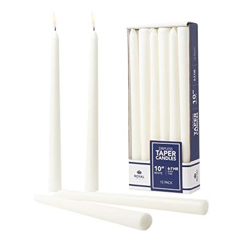 Royal Imports Unscented Taper Candles, Elegant Premium Quality, Dripless & Smokeless, Hand-Dipped Dinner Candles for Wedding, Holiday, Home Decor - 7 Hour Burn Time - Set of 12 (10 Inch, White) Cover
