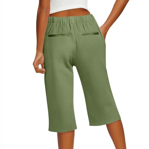 Bermuda Shorts for Women Knee Length Striped Linen Capris Lightweight Summer Straight Leg Beach Shorts with Pockets4