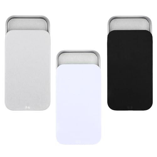 Image of 3 PCS Metal Tin Box Containers, 3 Colors Mini Rectangular Slide Top Tin Box Containers 2.36 by 1.33 by 0.4 Inch Empty Hinged Container for Candies Jewelry Crafts Pills Survival Kit
