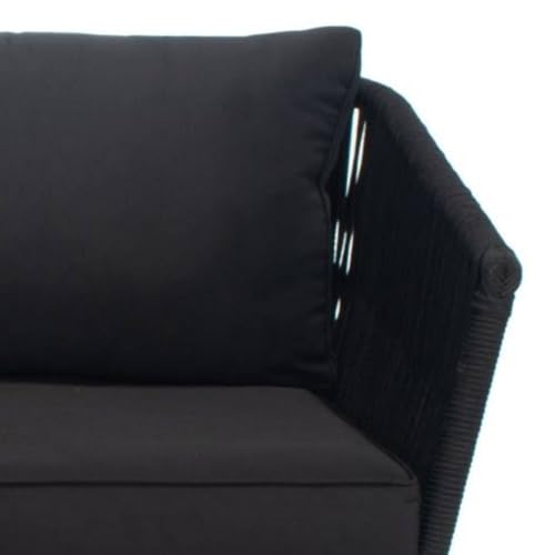 Image of DEVOKO Outdoor 3 Piece Rope Patio L-Shape Sofa All Weather Washable Cushion with Center Table for Garden, Pool, Deck, Balcony, Backyard (Black & Black)