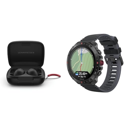 Image of Sennheiser Momentum Sport (Black) Earbuds with Crystal-Clear Sound and Adaptive ANC Bundle with Polar Grit X2 Pro (Night Black) Premium GPS Smart Sports Watch, Advanced Navigation, Heart Rate Tracking