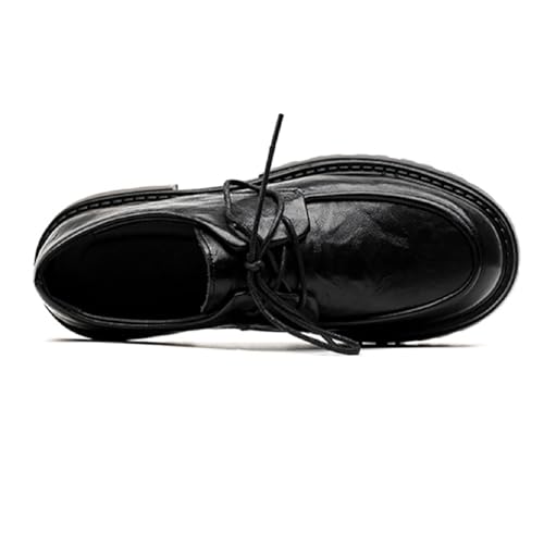 Men's Genuine Leather Lace-Up Platform Oxfords Comfortable Round Toe Slip On Lug Sole Low Heel Business Formal Derby Shoes Winter Warm Plush Lininganti-Slip Work Shoes3