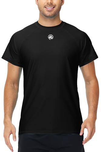 Image of AOBUTE Mens Swim Shirts Short Sleeve UPF 50+ Sun Shirt Quick Dry Rash Guard Fishing Swimming Shirt