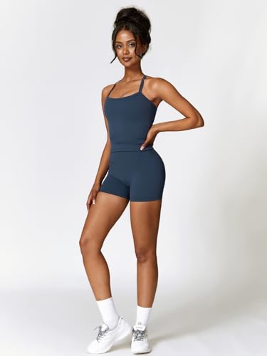 Image of ABOCIW 2 Pieces Workout Sets for Women, Cross Back Tank Top Matching High Waist Biker Shorts, Gym Yoga Pilates Outfits