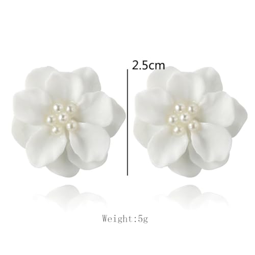 Rrdaily Boho Acrylic Pearl Flower Stud Earrings for Women White Exaggeration Camellia Drop Earrings Sweet Resin Flower Dangle Earrings Jewelry Gift3