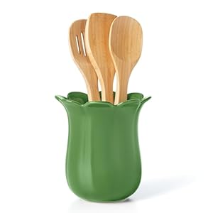 Kate spade new york garden floral crock with wood utensils one size green  urban country home decor