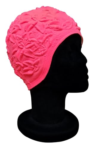 Blue Reef Gorro de natación de látex suave y flexible, color sólido, efecto 3D, sin tirantes, estilo retro, para adultos, talla única, para adultos (rosa neón)