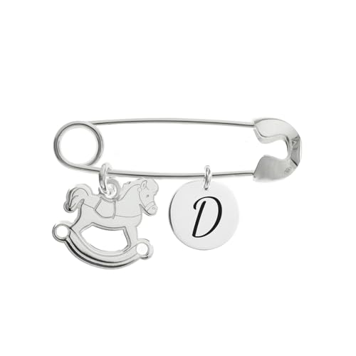 Alfiler bebé con colgante caballo de juguete Plata de Ley - Joyas bebé Plata de Ley