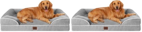 Image of EHEYCIGA Orthopedic Dog Beds Large Sized Dog, Waterproof Memory Foam Pet Bed with Sides, Non-Slip Bottom Large Pet Bed with Washable Removable Cover, Grey (Pack of 2)