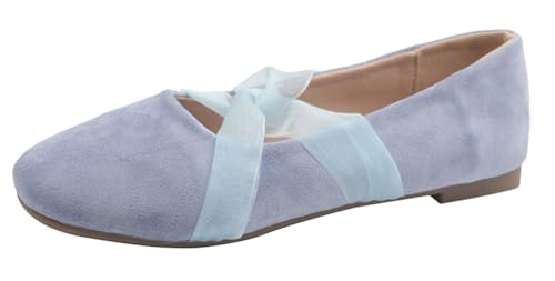 Suede Flats for Women Casual Cross Strap Square Toe Flat Shoes Mary Jane Ballet Flats Shoes Comfortable Dressy Shoe 2025