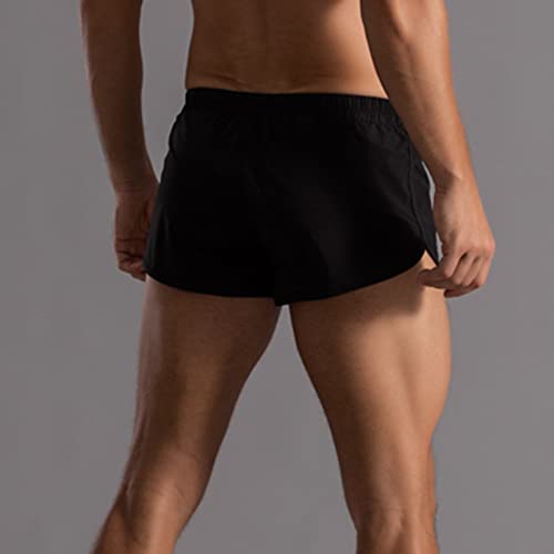 Men Boxers Loose Fit Stretchy Quick-Dry Bulge Pouch Enhancing Lightweight Breathable Underwear Workout Solid Trunks Black4